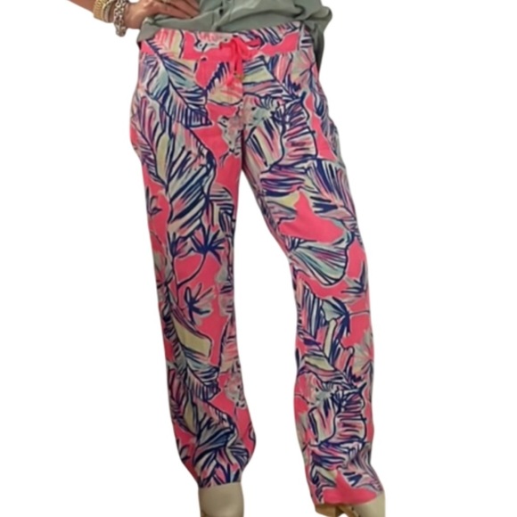 LILLY PULITZER Linen Galley Pants - Tiki Pink Cabana Crazed - 6 - Picture 13 of 13